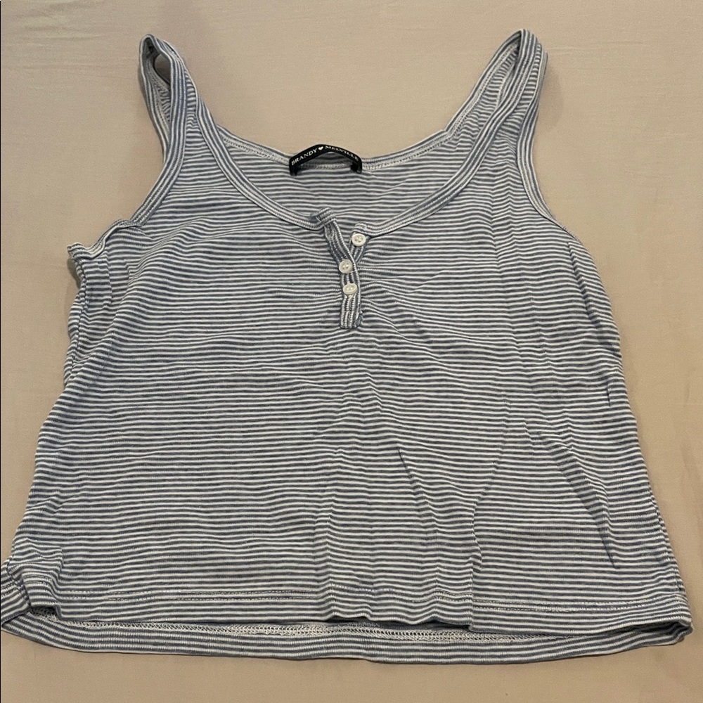 Brandy Melville Blue & White Striped Cotton Tank with Buttons – One Size